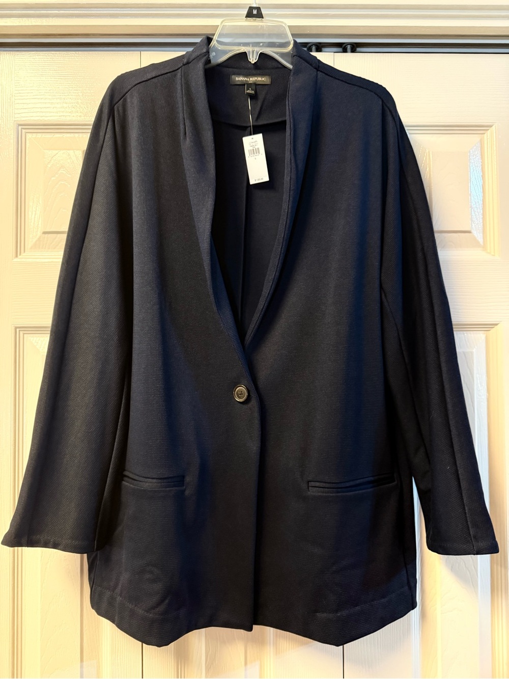 NWT L Banana Republic Nailhead Textured Navy Open-Front One-Button Blazer